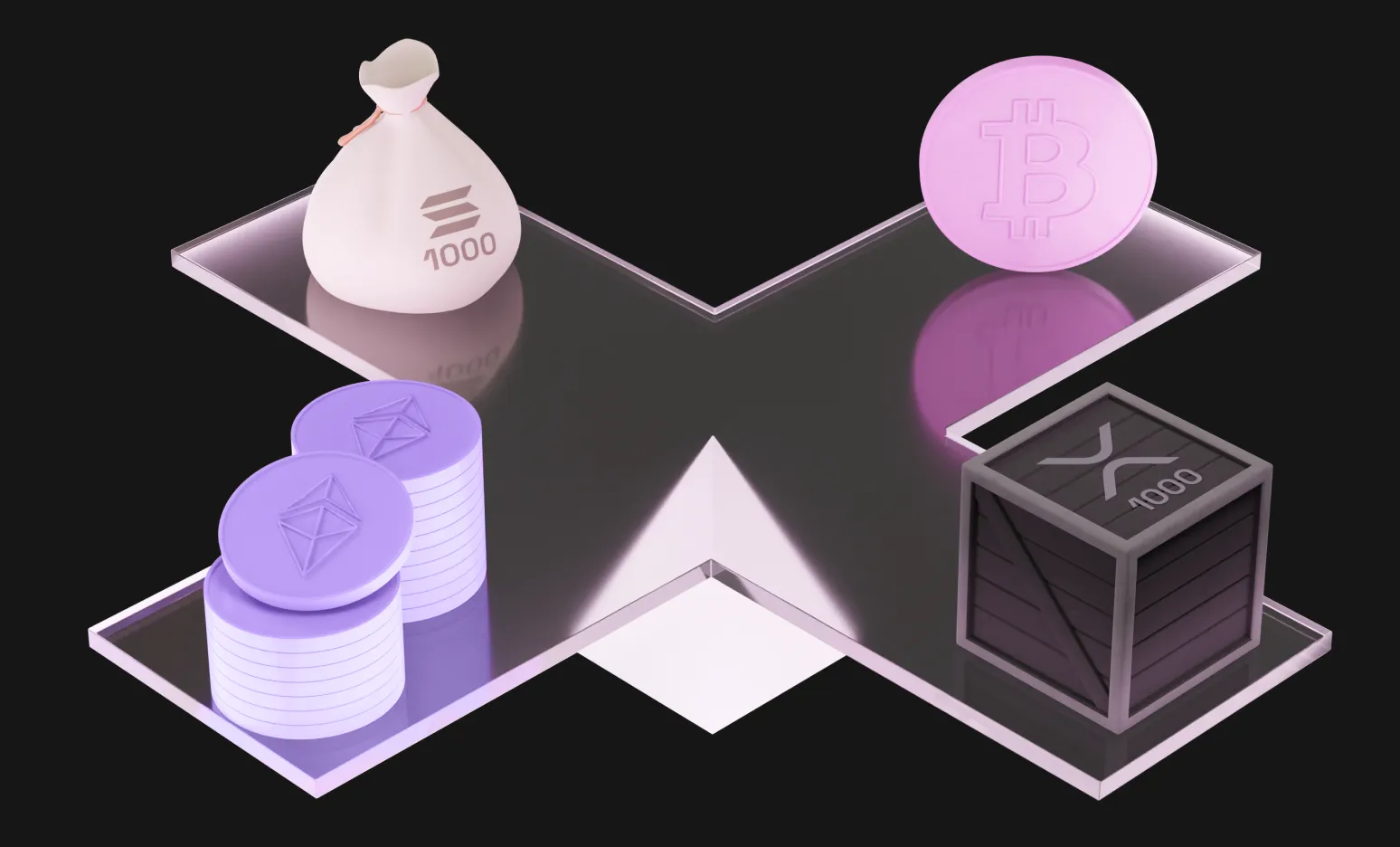 Weighted scale with coins at each corner